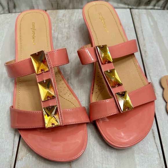 Comfortview Coral Sandals Convertible Top Design Floral Art Deco Studded Summer - Picture 10 of 12